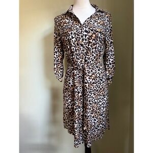 Y2K sequin bling mini dress Leopard Print Shirt Dress Gold Accents Small cheetah